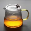 Tetera de vidrio de borosilicato al por mayor de fábrica, tetera hirviendo, tetera calefactora, separador de té, cuentas de madera, tetera con patrón vertical