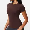 Camiseta de Yoga Regular de Hombro Estilo Americano para Mujer, Top Fitness Versátil Casual, Camiseta Deportiva de Manga Corta para Correr al Aire Libre con Sensación de Piel Desnuda