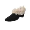 Zapatos Individuales de Cuña de Tacón Alto Retro Francés Cálidos de Lana Rizada para Aumentar la Altura Invierno 2025 de Ante de Oveja con Forro de Piel Engrosada para Mujer