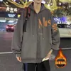 Moletom Grosso com Capuz e Cordão para Homens, Estilo Hong Kong Ins com Estampa de Letras Jaqueta com Zíper Outerwear