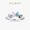 Anillo de plata de ley S925 con circonitas coloridas en forma de gota para mujer, estilo europeo y americano, ligero, de lujo, con diseño de nicho de corona, anillo para dedo índice que combina con todo.