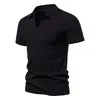 Camiseta masculina de verão de manga curta Lel cor sólida retrô elástica elegante com decote em V camiseta justa simples transfronteiriça