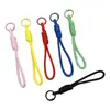 Llavero de cuerda tejida hecho a mano de color liso, cordón simple para teléfono de color macarrón, correa corta anti-pérdida