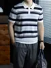 Malla TranspirableColor de Lujo Bloqueado Rayas Tejido de Punto Polo Manga Corta Para Viajar Alto Grado Suave Verano Camiseta