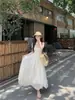 Vestido Largo Sexy Estilo Puro Deseo Espalda Descubierta Tirante Halter Sin Mangas Verano Playa Chic Color Sólido Falda Larga Mujer ins
