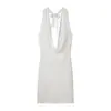 Europeu e Americano Transfronteiriço Aliexpress 2025 Novo Hot Girl Estilo Ins Cor Sólida Gola Halter Decote V Sexy Costas Nuas Vestido Curto