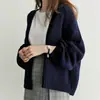 Nova roupa de outono, estilo chique coreano, jaqueta cardigã curta de tricô casual folgada para estudantes, preta, tamanho único