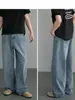 Jeans para hombre transfronterizos, jeans de pierna ancha lavados del sudeste asiático para hombre, pantalones rectos holgados vintage desgastados en stock