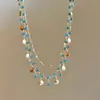 Nuevo Collar de Concha con Circonita Azul de Lujo para Mujer, Cadena Doble para Clavícula en Capas, Diseño de Nicho, Accesorio de Alta Gama