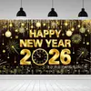 2027 El más vendido de Amazon Tema Colorido de Año Nuevo Tela de Fondo Negra y Dorada Decoraciones para Celebraciones de Fiesta Pancarta de Año Nuevo
