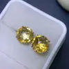 Aretes de Citrina Amarilla Natural, Color Hermoso, Plata S925 Finamente Elaborados con Piedra Principal Incrustada Tamaño 12*12mm