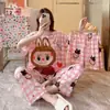 Conjunto de Tres Piezas para Niñas de Verano: Top de Manga Corta, Shorts y Pantalones Largos, Imitación Algodón Seda de Leche, Conjunto de Ropa de Casa de Dibujos Animados, Empaquetado para Venta Transfronteriza