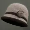Chapéu de Inverno Feminino 2026 Novo Estilo Chapéu Balde de Proteção contra Frio Chapéu Quente de Mãe Meia-idade e Idosos Chapéu de Lã Tricotado Espessado com Veludo