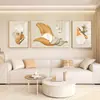 Pintura Decorativa para Sala de Estar de Luxo Leve Estilo Creme Parede de Fundo para Sofá Triptych Combinação de Pintura de Parede Arte de Parede de Alto Padrão Novo Chinês