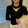 Suéter de punto estilo occidental con mangas abullonadas, estilo chic y chic, para primavera y otoño, para mujer, estilo dulce y picante, top con cuello alto.