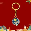 Conjunto de caixa de presente com pingente para o Festival do Meio do Outono estilo chinês com bolsa para bolo da lua de coelho de jade, decoração de celular, chaveiro de presente pequeno feito à mão para feriado