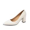 Zapatos de Tacón Cuadrado para Mujer 2023 Primavera y Verano Nuevos Blancos Tacón Medio Zapatos de Mujer Negros Profesionales de Punta Moda Zapatos Individuales