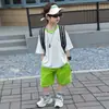 Traje de Manga Curta para Meninos 2026 Nova Roupa de Verão Leve para Crianças Roupas de Treino Respiráveis de Secagem Rápida Roupa Esportiva Roupa para Crianças