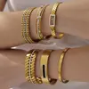 Pulsera de Acero Inoxidable con Cierre Geométrico en Forma de Rombo Incrustado con Circonita Set Estilo Ins Joyería Personalizada de Lujo Ligero Chapada en Oro de 18 Quilates