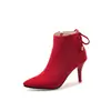 Botas de otoño e invierno para mujer, sencillas, lisas, de punta fina, botines de tacón de aguja, comercio exterior, talla grande 08-10