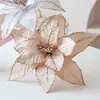 Flor de Natal artificial de veludo de alta qualidade, 27 cm de altura, cor rosa champagne, embalada individualmente com um clipe, para decoração de árvore de Natal