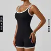Mono deportivo de color bloque con cuello en U para mujer, de manga corta, ajustado, adelgazante, para fitness y yoga, de secado rápido y transpirable, de stock transfronterizo