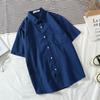 Camisa Oxford de manga corta con estampado de color liso estilo coreano para hombre, estilo cárdigan informal de verano, popular, a la moda para estudiantes jóvenes.