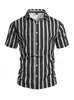 Camisa de manga corta a rayas con cuello, estilo veraniego europeo y americano, estampado 3D, no se plancha, para hombre, de playa