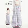 Pantalones Casuales de Pierna Ancha Estilo Americano Dopamina para Mujer, Nuevos de Cintura Alta Sueltos de Pierna Recta Pintados Versátiles Caídos de Largo Hasta el Suelo