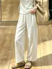 Pantalones blancos de pierna ancha cropped estilo japonés de Tencel para mujer, finos de verano, de cintura alta, holgados, casuales, para petite, de pierna curva