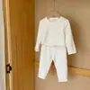 Conjunto de Ropa de Manga Larga de Color Sólido para Niños, Pantalones de Otoño, Ropa Casual para el Hogar para Niños y Niñas, Sin Costuras, Cómodo, Cálido Conjunto de Dos Piezas