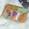 Chaveiro com Etiqueta de Couro Personalizada com Corrente de Contas Redondas, Pingente de Bolsa com Etiqueta de Couro, Chaveiro Pingente de Couro PU Impresso em UV