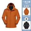 Chaqueta de plumas tres en uno para otoño e invierno, una prenda para tres usos, a prueba de viento e impermeable, estilo para parejas, chaqueta para acampar al aire libre, disponible impresión de logo