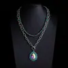 Collar Turquesa Estilo Étnico Retro Bohemio Collar Apilado Estilo Vaquero Occidental Cadena de Suéter de Alta Gama