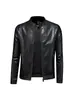 Chaqueta de cuero para hombre, top de marca de moda nuevo, elegante y ajustada, chaqueta de cuero casual estilo motociclista con cuello alto para otoño e invierno