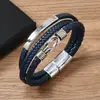 Pulsera de Cuero para Hombre Punk Nudada Multicapa Curva de Acero Inoxidable Estilo Retro de Venta Caliente Transfronteriza Europea y Americana
