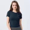 AMI MEDEA Ropa Deportiva Manga Corta Ajustada Running Sin Costuras Traje de Fitness Camiseta Corta Color Sólido Traje de Yoga Top para Mujer