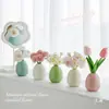 Estilo ins flor de tulipán artificial adorno de escritorio flor de margarita pequeña flor falsa jarrón de cerámica crema decoración de sala de estar dormitorio