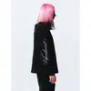 Camiseta de manga larga tipo gofre estilo Y2K milenio con estampado floral gótico en las mangas, corte corto, top de moda tanto para hombres como para mujeres