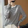 Suéter de punto con bloques de color a rayas y cuello redondo para mujer, holgado casual de manga larga, prenda exterior fina para primavera-verano 2026, top de mujer moderno