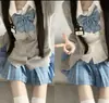 Suéter Original Estilo Japonés JK para Estudiantes Mujeres, Estilo Universitario Coreano, Cárdigan de Punto Adelgazante Holgado Puro Deseo con Falda a Cuadros para Mujeres