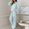 Coleção Nova Outono 2026 Moda Feminina Europeia e Americana Transfronteiriça Conjunto de Calça Wide Leg Tie Longa Cor Sólida para o Trabalho