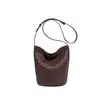 Bolso Cubo Tejido a Mano de Cuero Aceitado y Encerado de Curtición Vegetal Gran Capacidad Diseño Simple Estilo Bosque Bolso de Hombro Cruzado Tote