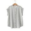 Camisa de Algodón sin Estampar de Hilo Doble de Manga Corta para Mujer Cuello Vertical Casual Artístico Adelgazante Nueva de Verano 2024