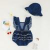 Conjunto de Dos Piezas 2025 para Bebés y Niños Pequeños, Estilo Mezclilla, Niña, Color Sólido, Tirantes, Sudadera con Capucha Holgada de Mezclilla con Encaje, Gorro