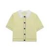 Nova Camisa Polo de Outono Costura em Cor Contrastante Gola Cardigan de Tricô Suéter Jaqueta