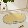 Alfombrilla de Piso para Baño Tejida tipo Lino Ovalada Absorbente de Agua Antideslizante Felpudo para Pies de Inodoro Alfombra para Entrada de Baño Puerta de Ducha