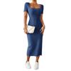 Moda Feminina Nova de Verão Transfronteiriça Vestido Quadrado Sexy Slim com Fenda Abraçando o Quadril para Mulheres Comércio Exterior Europeu e Americano Macio e Sedoso