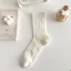 Meias Femininas Estilo Ballet Série Miu Renda Meias Brancas Super Macias Algodão Puro Absorventes de Suor Renda em Malha Vazada Borda Doce Meias Femininas
