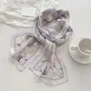 Lenço de Seda~Estilo Francês Longo Listrado com Bolinhas Lenço de Seda de Amora para Mulheres Versátil Chique Fashionável Proteção Longa para o Pescoço Gaze